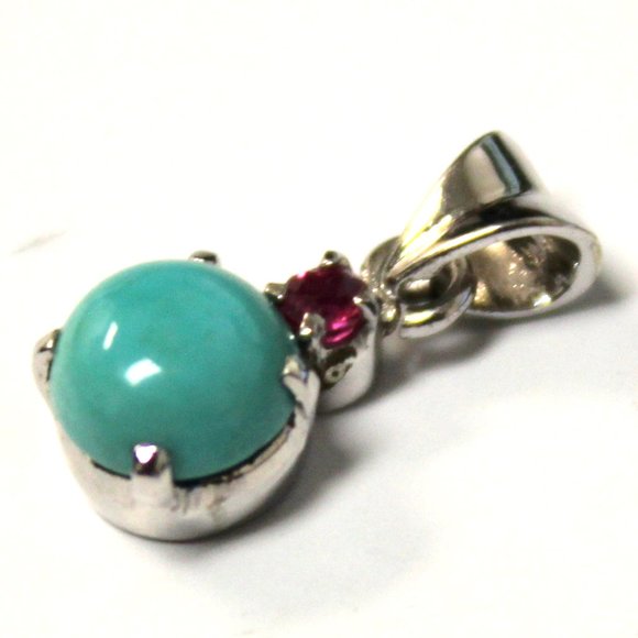 Turquoise and Ruby Silver Pendant - Picture 3 of 4